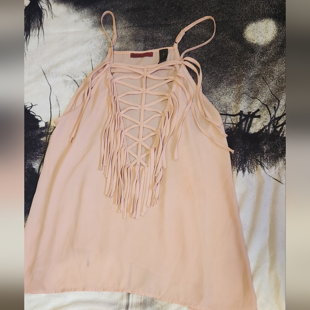 Bke Red Pink fringe top